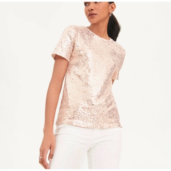 Dkny Tops - DKNY pink short sleeve metallic sequin tee Small